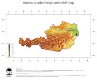 #3 Map Austria: color-coded topography, shaded relief, country borders and capital