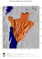 #5 Map Burundi: color-coded topography, shaded relief, country borders and capital