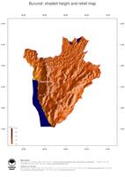 #3 Map Burundi: color-coded topography, shaded relief, country borders and capital