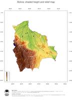 #3 Map Bolivia: color-coded topography, shaded relief, country borders and capital