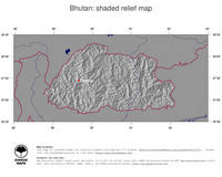 #4 Map Bhutan: shaded relief, country borders and capital
