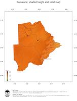 #3 Map Botswana: color-coded topography, shaded relief, country borders and capital