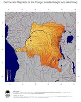 #4 Map Democratic Republic of the Congo: color-coded topography, shaded relief, country borders and capital