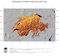 #5 Map Switzerland: color-coded topography, shaded relief, country borders and capital