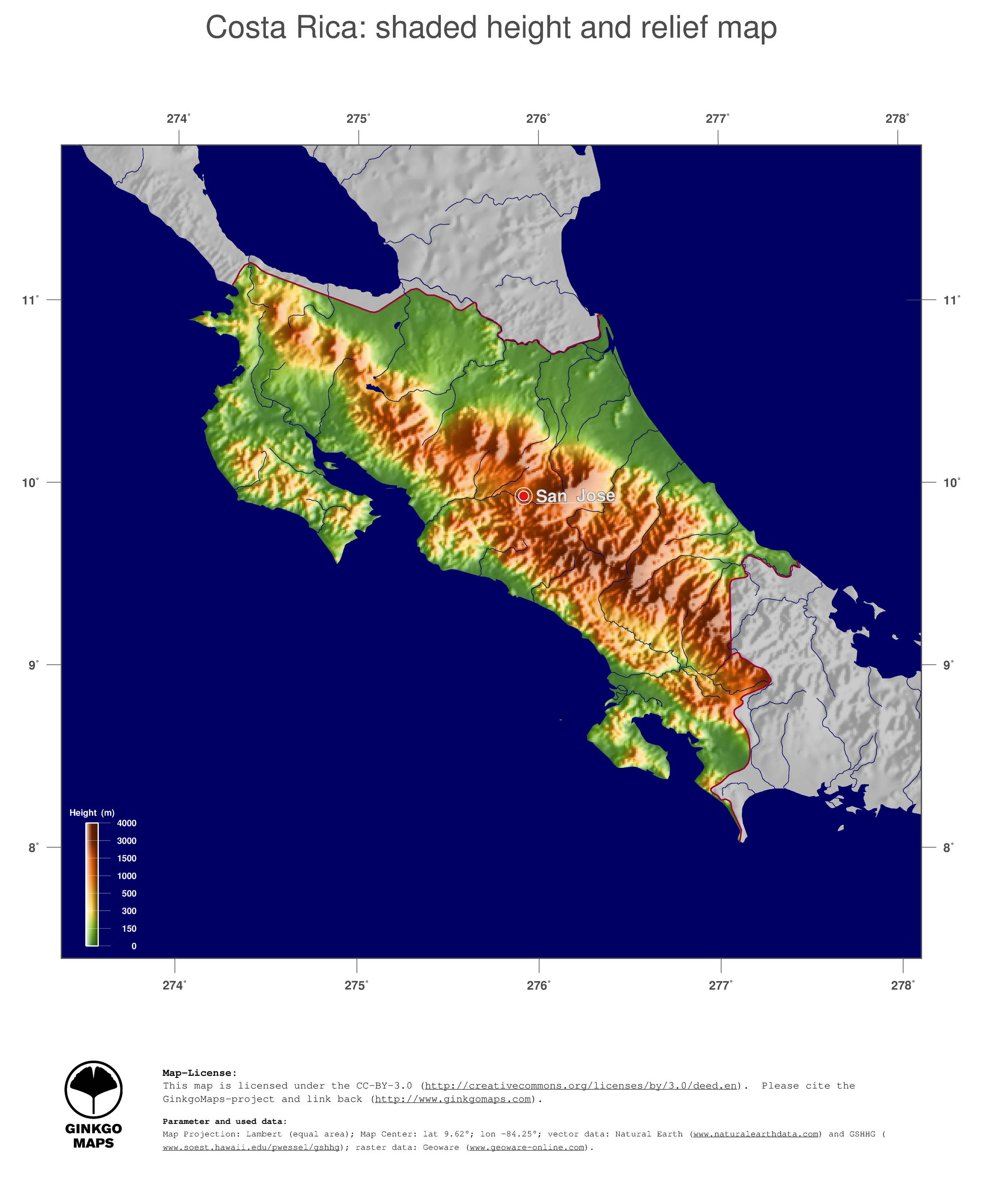Map Costa Rica Ginkgomaps Continent South America Region Costa
