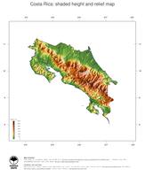#3 Map Costa Rica: color-coded topography, shaded relief, country borders and capital