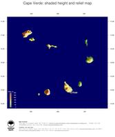 #5 Map Cape Verde: color-coded topography, shaded relief, country borders and capital