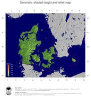 #5 Map Denmark: color-coded topography, shaded relief, country borders and capital