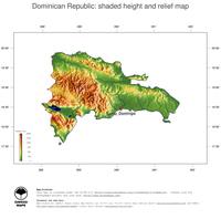#3 Map Dominican Republic: color-coded topography, shaded relief, country borders and capital