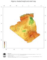 #3 Map Algeria: color-coded topography, shaded relief, country borders and capital