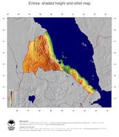 #4 Map Eritrea: color-coded topography, shaded relief, country borders and capital