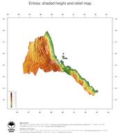 #3 Map Eritrea: color-coded topography, shaded relief, country borders and capital