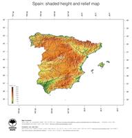 #3 Map Spain: color-coded topography, shaded relief, country borders and capital