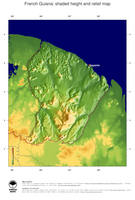 #2 Map French Guiana: color-coded topography, shaded relief, country borders and capital