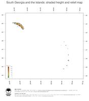#3 Map South Georgia and the Islands: color-coded topography, shaded relief, country borders and capital