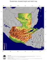 #5 Map Guatemala: color-coded topography, shaded relief, country borders and capital