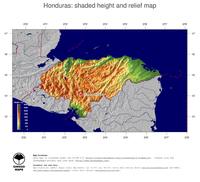 #5 Map Honduras: color-coded topography, shaded relief, country borders and capital