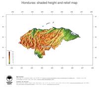 #3 Map Honduras: color-coded topography, shaded relief, country borders and capital