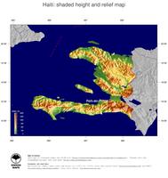 #5 Map Haiti: color-coded topography, shaded relief, country borders and capital