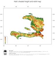 #3 Map Haiti: color-coded topography, shaded relief, country borders and capital