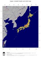 #5 Map Japan: color-coded topography, shaded relief, country borders and capital