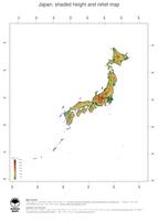 #3 Map Japan: color-coded topography, shaded relief, country borders and capital
