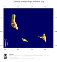 #5 Map Comoros: color-coded topography, shaded relief, country borders and capital