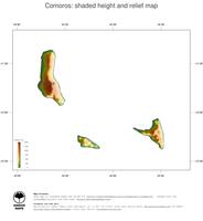 #3 Map Comoros: color-coded topography, shaded relief, country borders and capital