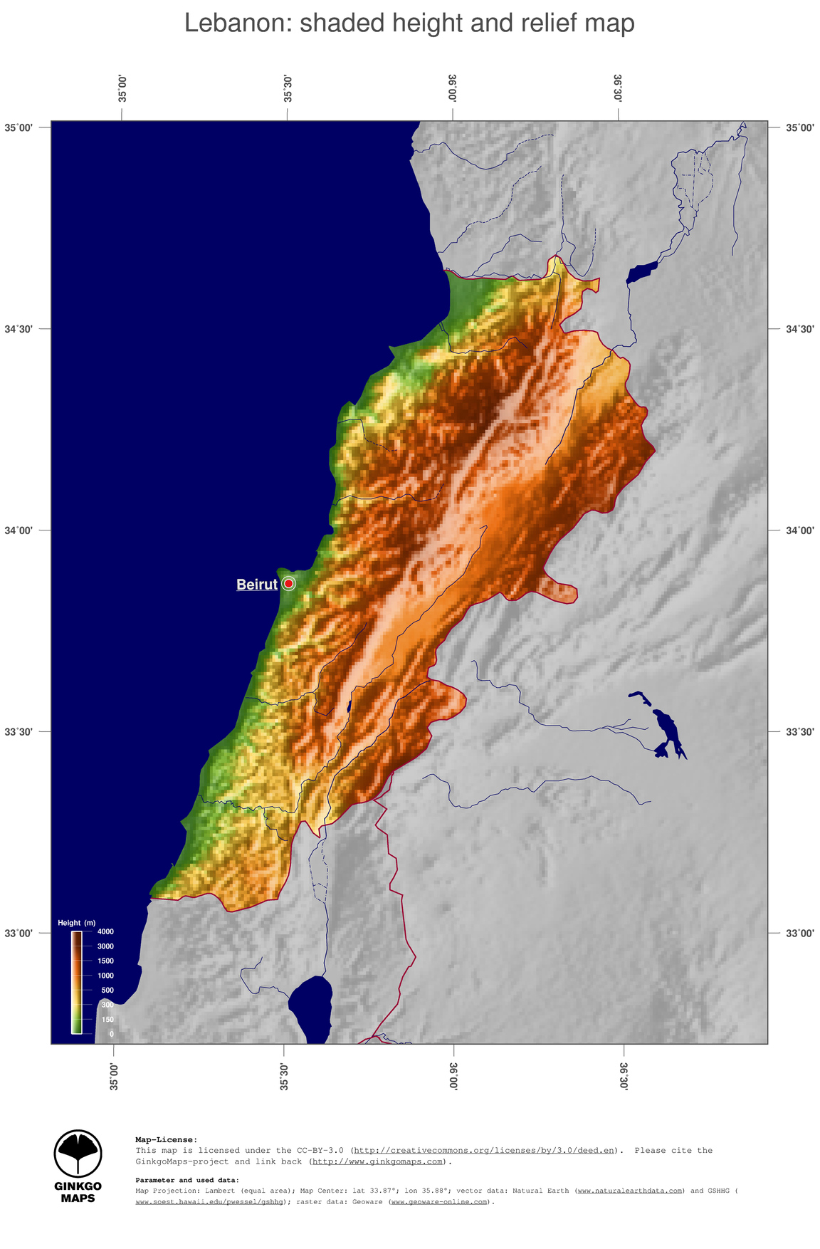 Map Lebanon; GinkgoMaps continent: Asia; region: Lebanon