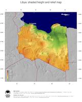 #5 Map Libya: color-coded topography, shaded relief, country borders and capital