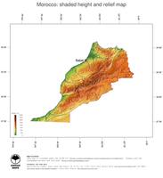 #3 Map Morocco: color-coded topography, shaded relief, country borders and capital