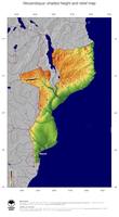 #5 Map Mozambique: color-coded topography, shaded relief, country borders and capital