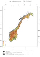 #3 Map Norway: color-coded topography, shaded relief, country borders and capital