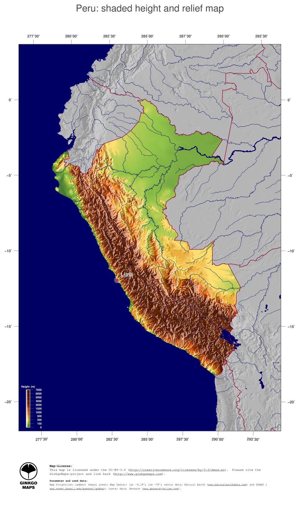 Map Peru; GinkgoMaps continent: South America; region: Peru