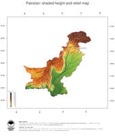 #3 Map Pakistan: color-coded topography, shaded relief, country borders and capital