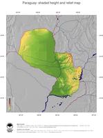 #5 Map Paraguay: color-coded topography, shaded relief, country borders and capital