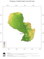 #3 Map Paraguay: color-coded topography, shaded relief, country borders and capital