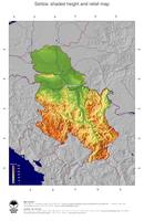 #4 Map Serbia: color-coded topography, shaded relief, country borders and capital