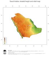 #3 Map Saudi Arabia: color-coded topography, shaded relief, country borders and capital