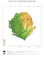 #3 Map Sierra Leone: color-coded topography, shaded relief, country borders and capital