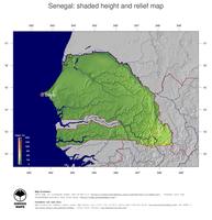 #5 Map Senegal: color-coded topography, shaded relief, country borders and capital
