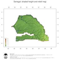 #3 Map Senegal: color-coded topography, shaded relief, country borders and capital