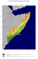 #5 Map Somalia: color-coded topography, shaded relief, country borders and capital