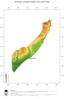 #3 Map Somalia: color-coded topography, shaded relief, country borders and capital