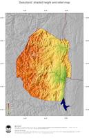 #5 Map Swaziland: color-coded topography, shaded relief, country borders and capital