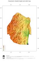 #3 Map Swaziland: color-coded topography, shaded relief, country borders and capital