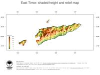 #3 Map East Timor: color-coded topography, shaded relief, country borders and capital