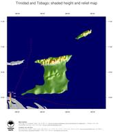 #5 Map Trinidad and Tobago: color-coded topography, shaded relief, country borders and capital