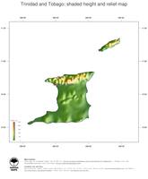 #3 Map Trinidad and Tobago: color-coded topography, shaded relief, country borders and capital