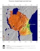 #5 Map Tanzania: color-coded topography, shaded relief, country borders and capital